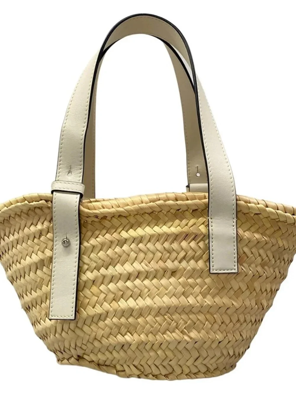 LOEWE Basket A223S93X28 Cream White Straw Leather Tote Bag